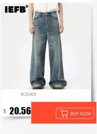 IEFB 2024 Spring Men's Baggy Jeans Worn Out Loose Wide Leg Denim Pants Chic Distressed Streetwear Vintage Male Trousers 9C2019