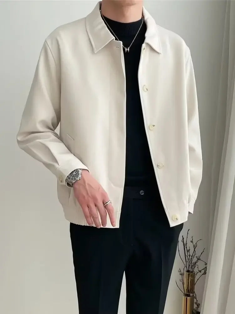 Spring Autumn Men's Casual Versatile Apricot Collar Workwear Jacket Loose Korean Style Trendy Short Shape Outerwear