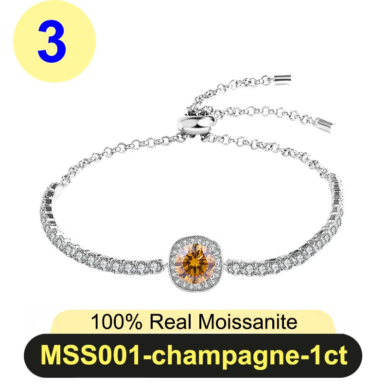 PureNew 1ct Moissanite Bracelets For Women Original 925 Sterling Silver Girly Lovely Lady's Elegant Moissanite Diamond Bracelet