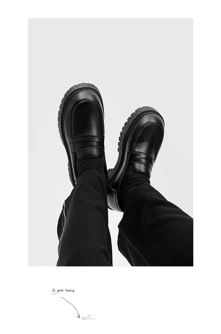 STRONGSHEN Loafers Men Leather Shoes Thick-soled British Style Black Formal Business Shoes Fashion Luxury Slip-On Casual Shoes