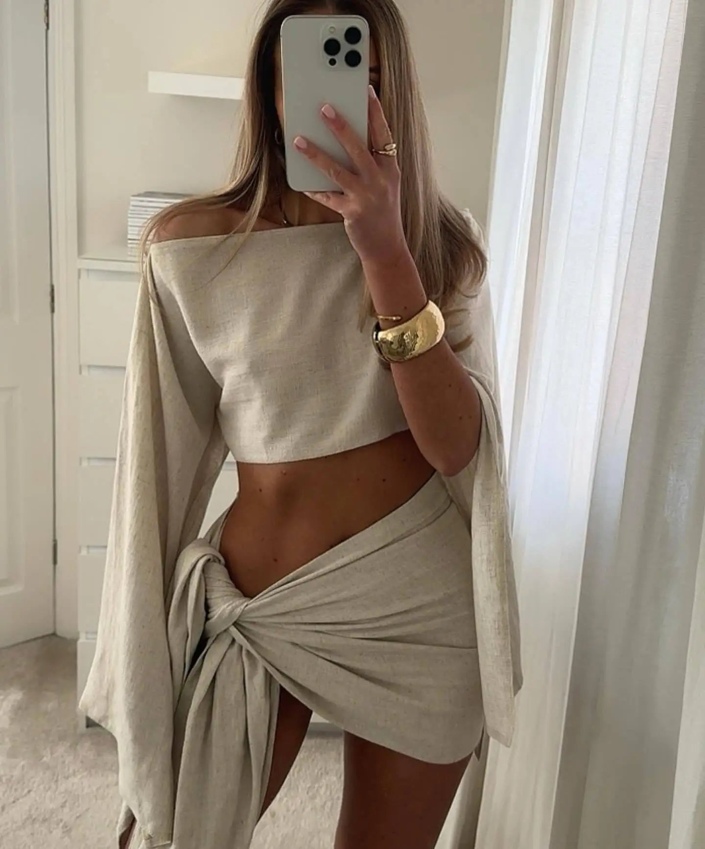 White Elegant Women Summer Vacation Cotton Linen Crop Top 2 Piece Set Fashion White Mini Skirt Suits New Lady Beach Outfits