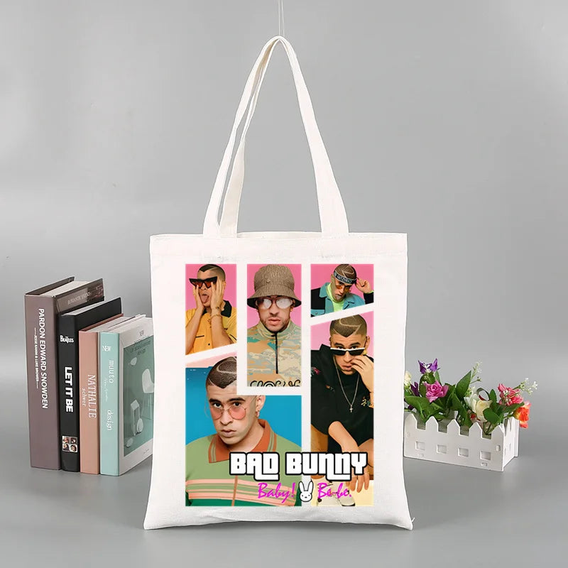 Un Verano Sin Ti Gift Bag Set, Bad Bunny Print Tote Bag, Casual Canvas Shoulder Bag with Mini Storage Bag