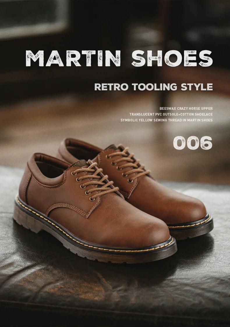 Maden Men's British Genuine Leather Shoes Spring Autumn Outdoor Casual Work Ankle Boots Designer Luxury Low Top Safety Shoes
