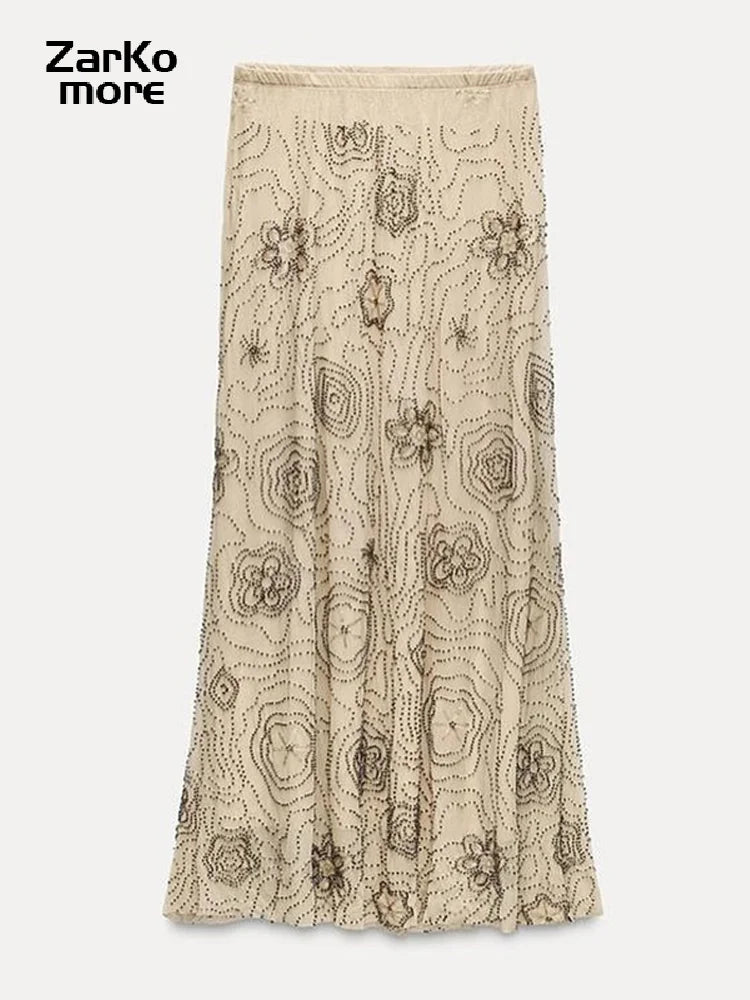 Sexy Beaded Halter Vest Long Skirt Sets Women Slim Backless Cropped Top Mermaid Skirts 2025 Summer Lady Beach Embroidery Outfits