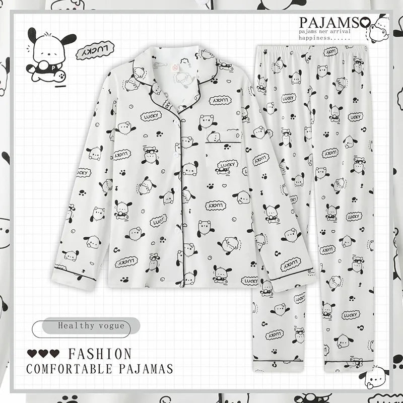 Cartoon Sanrio My Melody Long-Sleeved Pajamas Set Kawaii Cinnamoroll Printing Spring Autumn Thin Cute Girls Casual Home Clothes