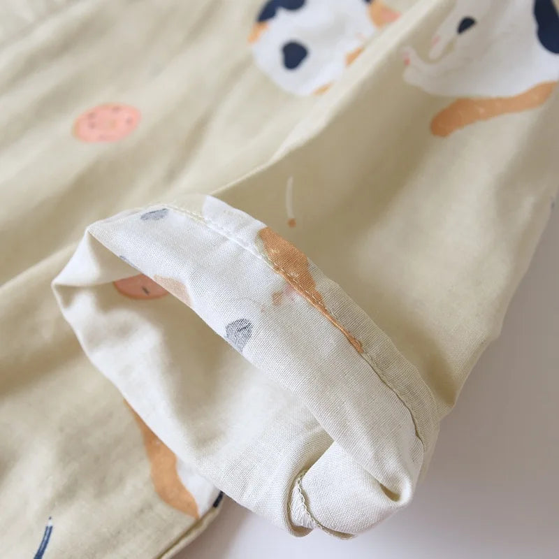 Japanese-style kimono two-piece couple pajamas cover men and women pure cotton gauze cute kitten thin homeware sleepware nighty