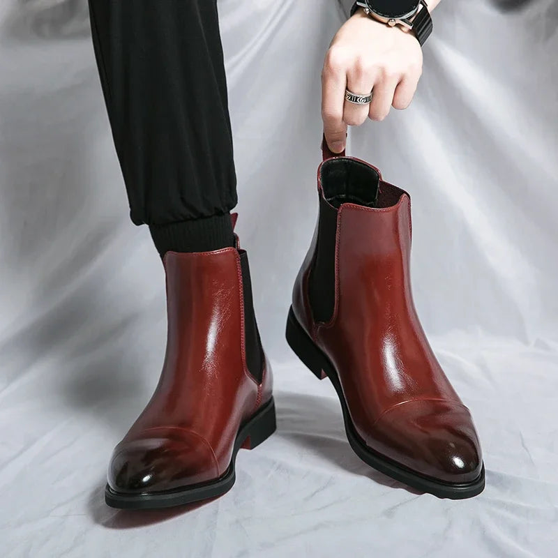 Luxury Brand Men's Chelsea Boots New Outdoor Red Sole Square Shoes Handmade Toe Business Ankle Boots for Men Dress Boots 2024