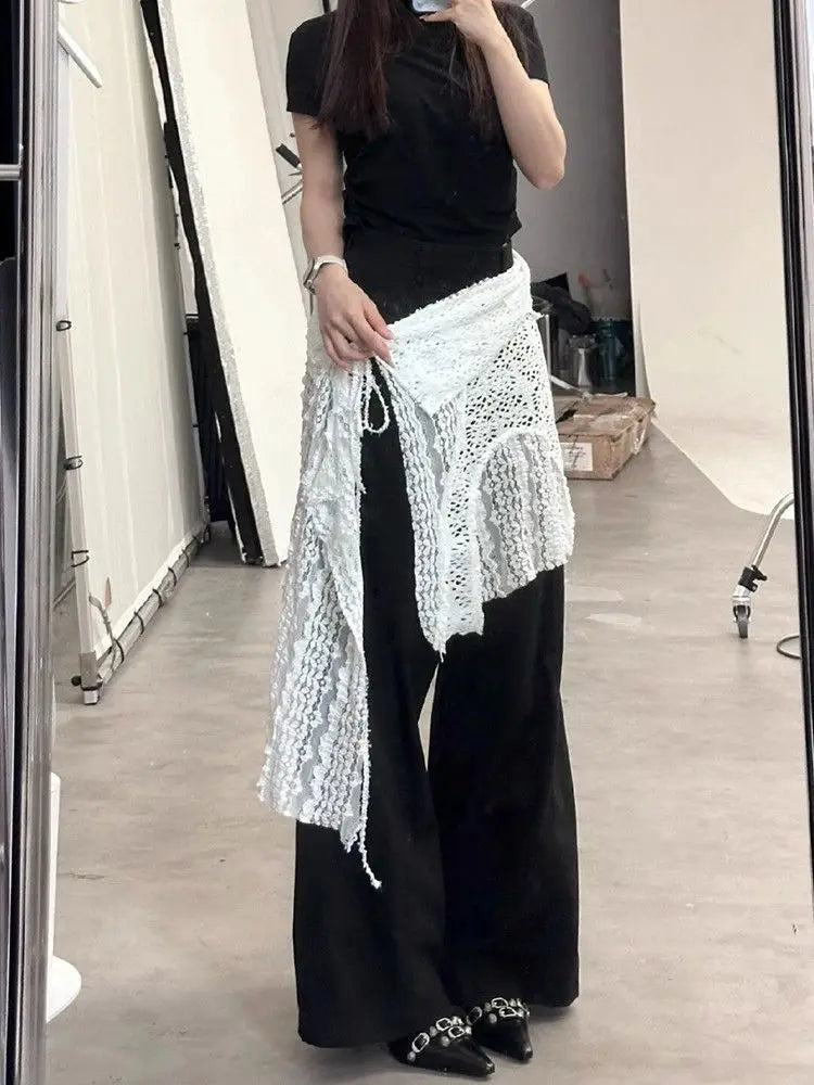Summer Hollow Out Sweet Fairy Glitter Women's Skirts Harajuku Lace Split Bandage Skirt Vintage Y2k Aesthetic Casual Mujer Falda