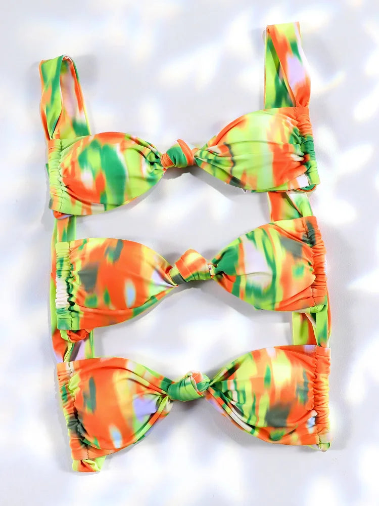 Plaid Print Bikinis Bow Swimwear Women Swimsuit Triangle Bikini Set Bandage Bath Suit Low Waist Thong Beachwear New Biquini