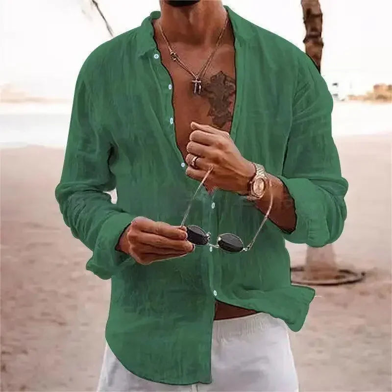 2025 Men's Cotton Linen Shirts Top Simple Laple Solid Man Shirts Tops Comfortable Loose Casual Holiday Shirts for Men Blouses