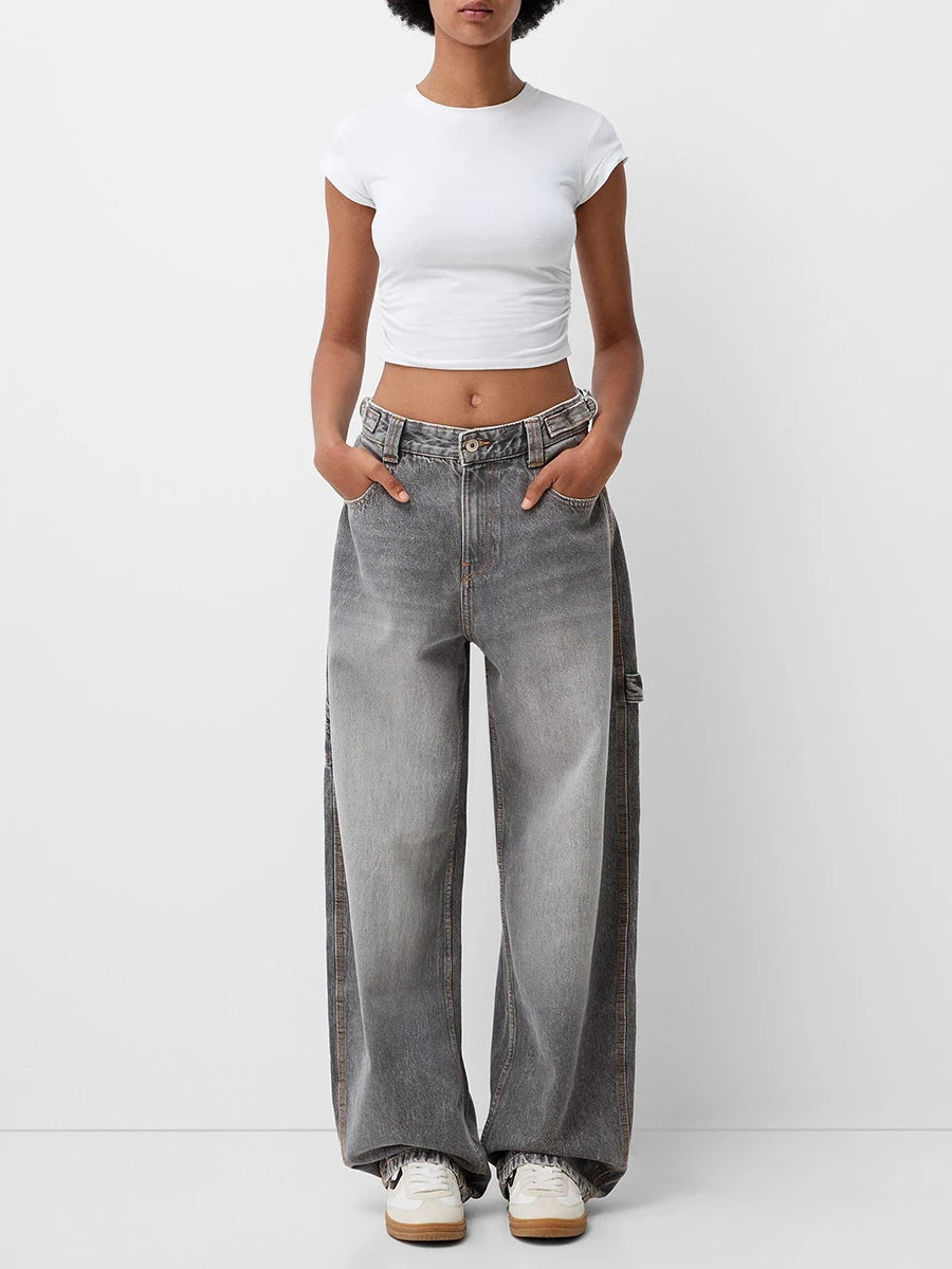 Womens Jeans High Waisted Straight Wide Leg Baggy Jeans Y2k Boyfriend Vintage Washed Loose Denim Pants Cyber Grunge Streetwear