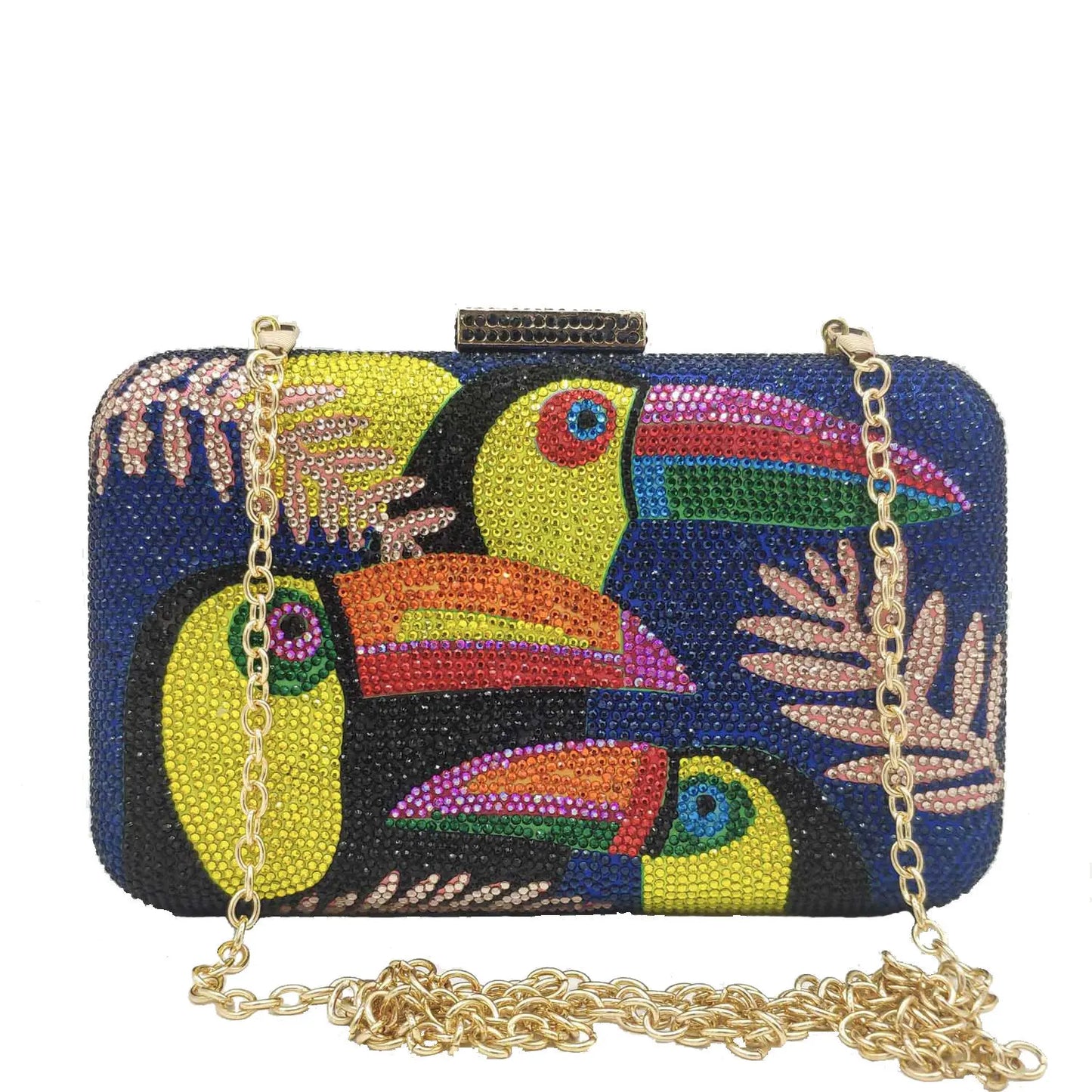 Novelty Toucan Bird Women Crystal Evening Bags Rhinestones Box Minaudiere Clutch Party Cocktail Handbag Diamond Chain Purse