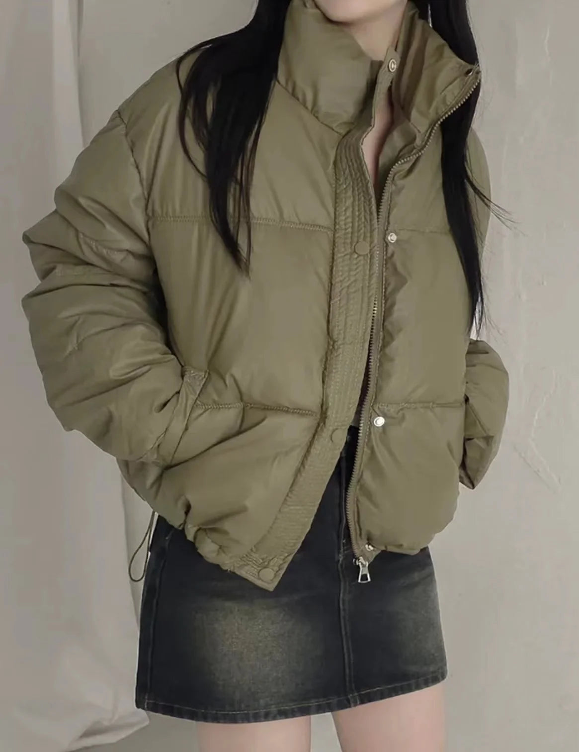 Women's Cotton Jaet 2024 New Winter ort Faion Stand Collar Bread Sle Warmth Outerwear Korean Loose Fit Zipper Closure