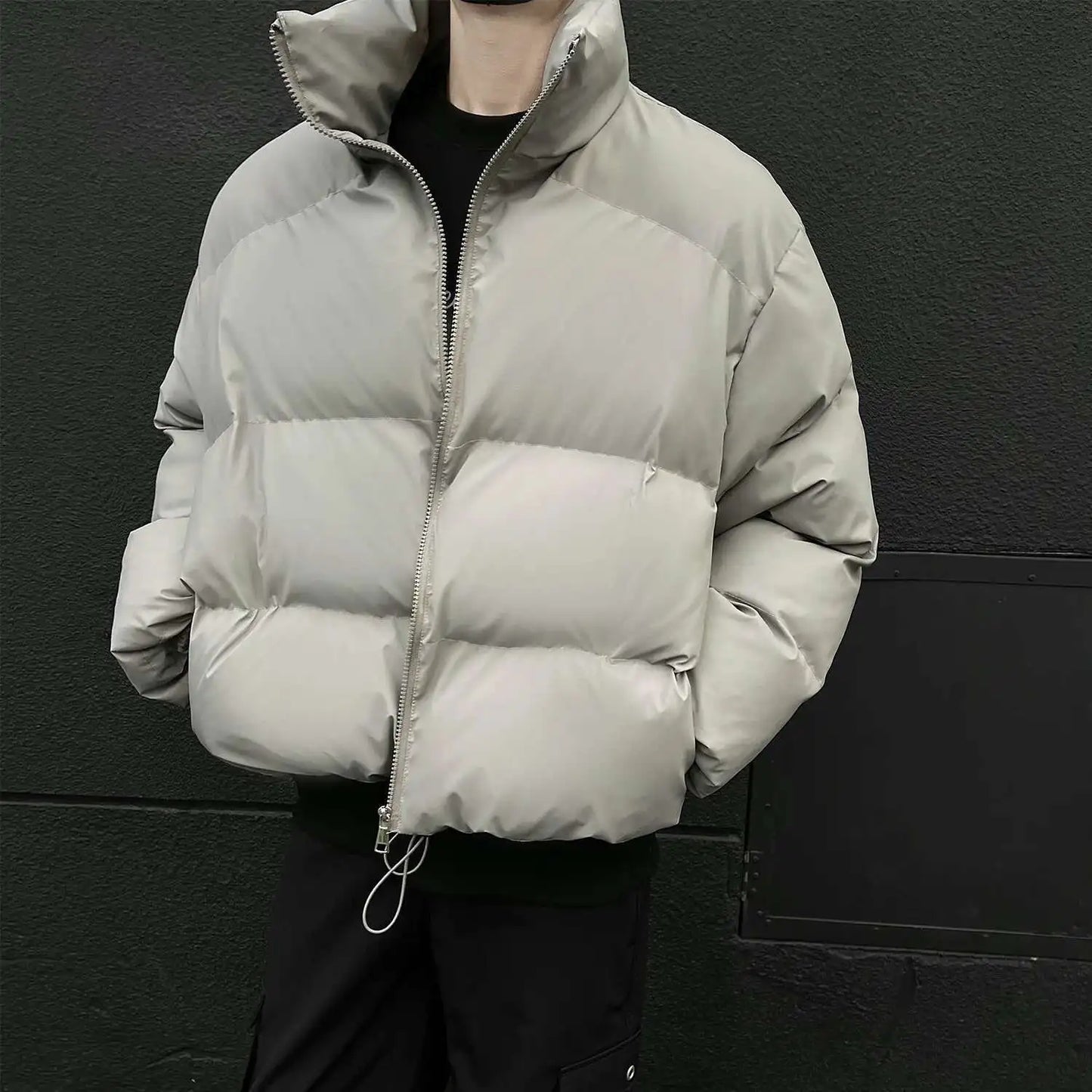 PFHQ Winter 2024 Short Loose Bread American Cotton Jacket Winter solid color stand collar long sleeve male tops