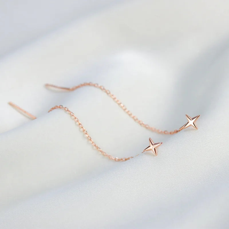 Ventfille 925 Sterling Silver Star Earring for Women Girl Simple Tassels Chain Fashion Office Jewelry Gift Dropshipping