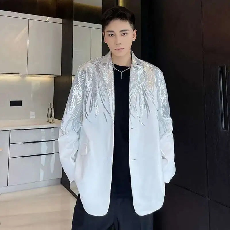 IEFB Embroidery Sequin Trendy Casual Men's Blazer Spring New Fashion Male Jacket Streetwear Suit Coat Personality 9Y9245