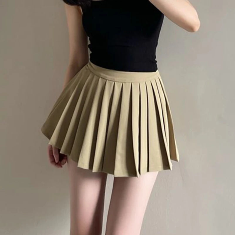 Y2K Irregular Pleated Skirts Women Streetwear Sexy Mini Skirt with Shorts Korean White Black Gyaru Tennis Extreme Skirt