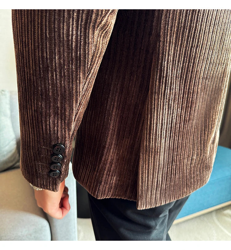 Luxury Velvet Men Blazers Autumn Winter Casual Business Suit Jackets Slim Fit Double-breasted Banquet Party Wedding Dress Jacket
