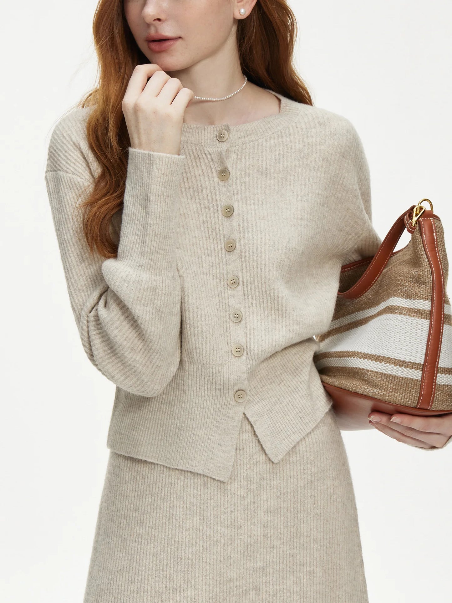 FSLE 5.5% Wool Knitting Chic Set For Women Autumn Winter 2024 New Design Cardigan Long Skirt Two Pieces Set 24FS14145+24FS14146