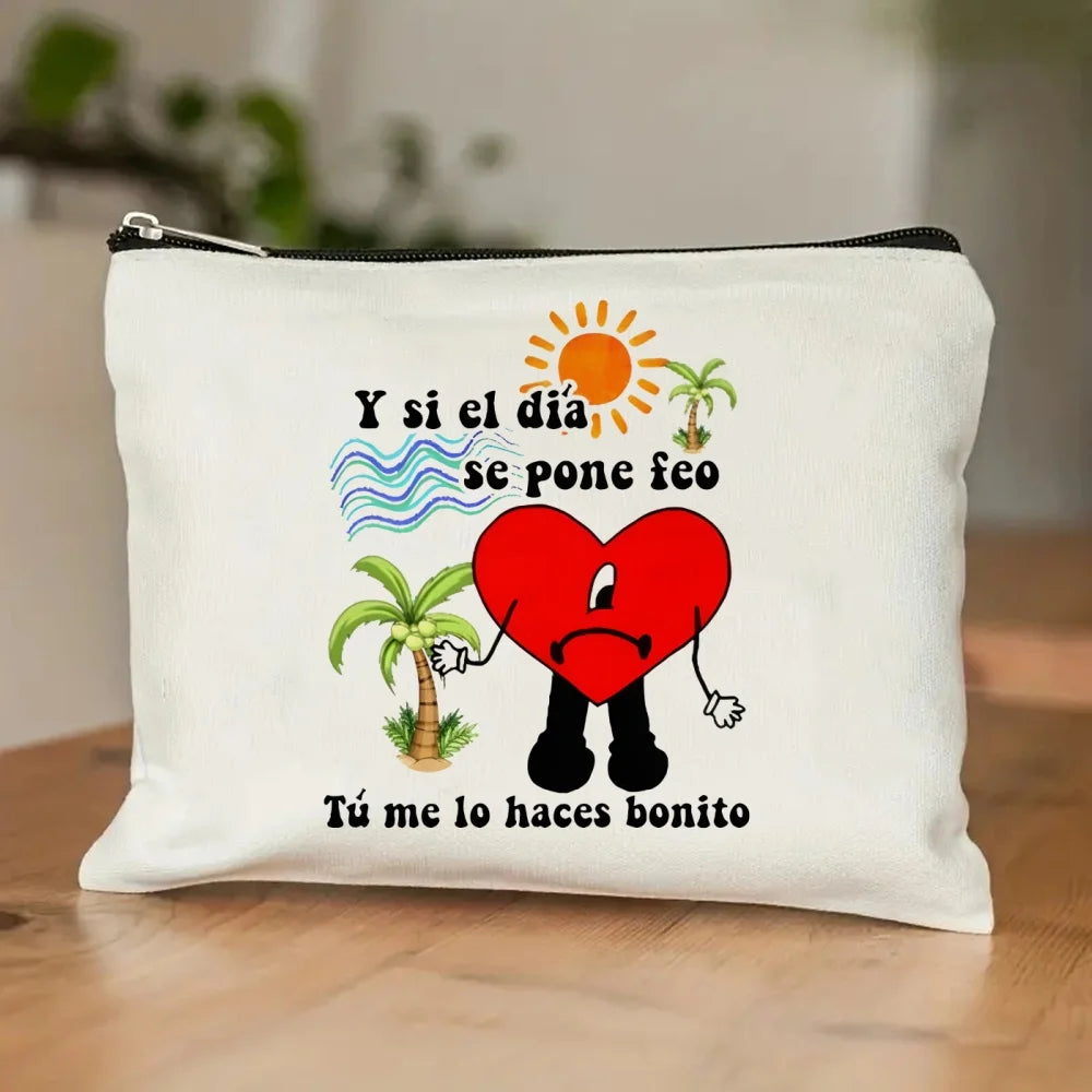 Un Verano Sin Ti Gift Bag Set, Bad Bunny Print Tote Bag, Casual Canvas Shoulder Bag with Mini Storage Bag