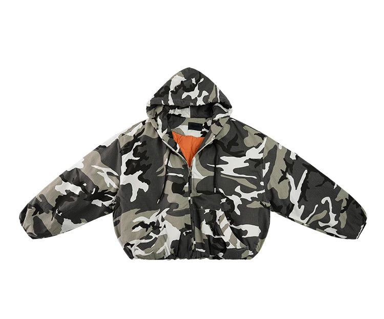 Tung Sung Camouflage Hooded Puffer Jacket Men's and Women's Loose Short Coat Men Winter