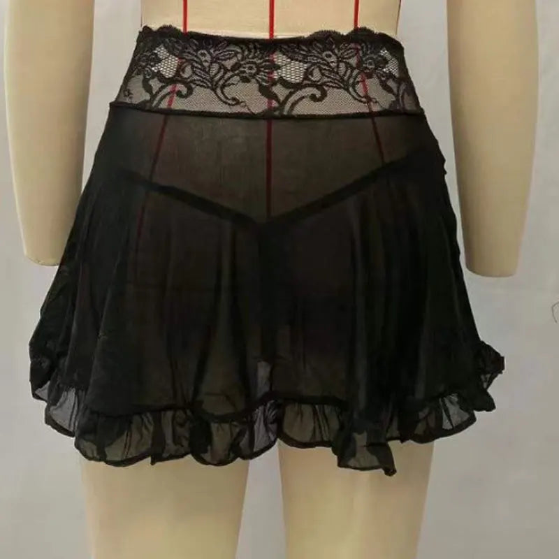 Ultra Mini Sexy Skirt for Women Lace Ruffle Skirt Casual Above Knee Black Miniskirt Summer Dance Short Skirts Party Club Wear