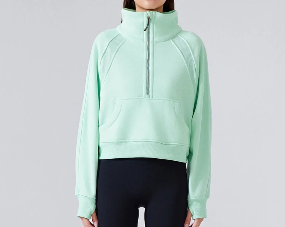 Half Zipper High Stand-up Neck Pullover Top Women Clothing Autumn and Winter New Outer Wear Warm Fleece Thickened Sweatshirts