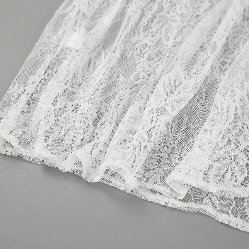 Talenza Lace See-through Skirt Women's White Floral High Waist Patchwork Skirt Lady Summer Sexy Party Elegant A-Line Long Skirt