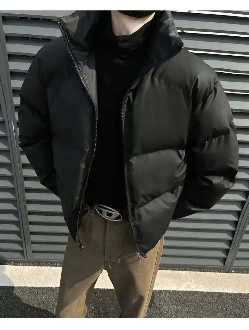 PFHQ Winter 2024 Short Loose Bread American Cotton Jacket Winter solid color stand collar long sleeve male tops