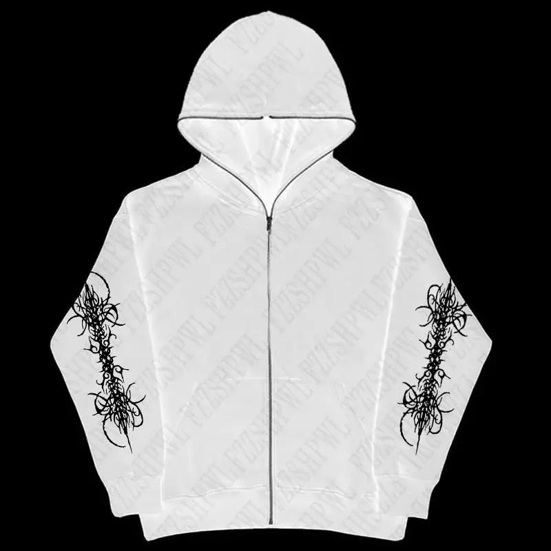 Y2K Zip up hoodie Rock Goth Harajuku Graphic Print Casual Zipper Hoodie sweatshirt Vintage Punk High street Hiphop Clothes Loose