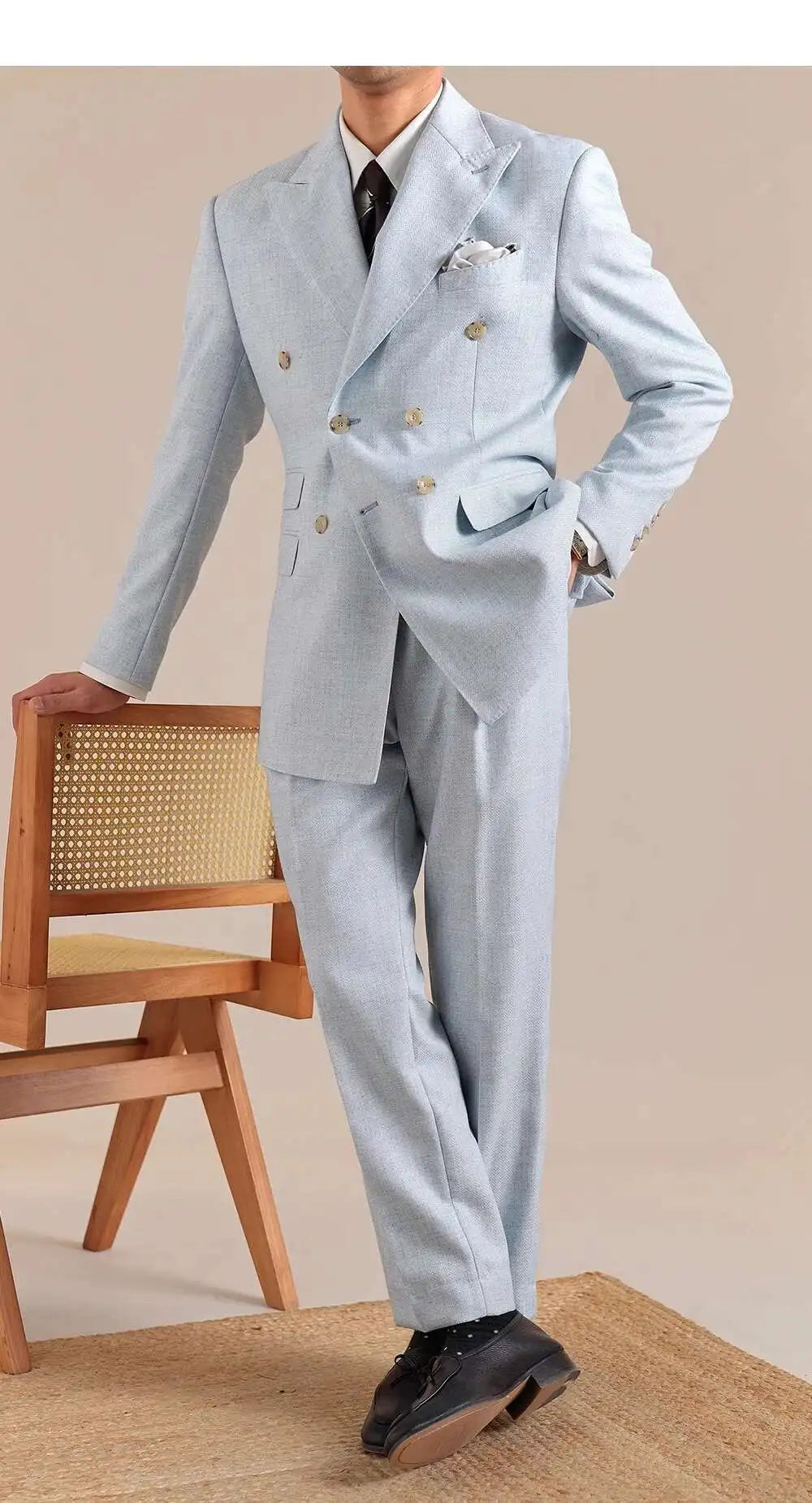 2025 Spring British Style Men Blazers Double Breasted Casual Suit Jacket Wedding Business Coat Social Banquet Tuxedo Costume