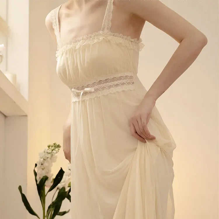 PLUS SIZE 2PCS Robe Set Female Court Style Satin Nightdress Sexy Lace Trim Sleep Suit Home Dress Gown Spaghetti Strap Nightwear