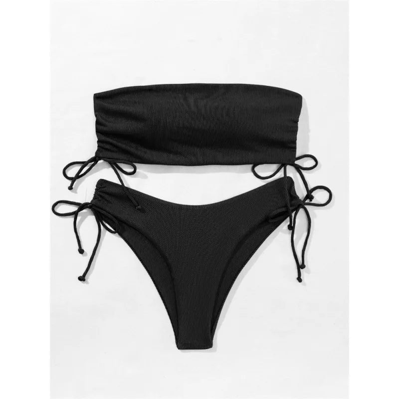 UETEEY 2025 New Summer Swimwear Bikinis Set Sexy Strapless Bikini 2 Piece Set Women Solid Split Swimsuit Backless Beach Bikini