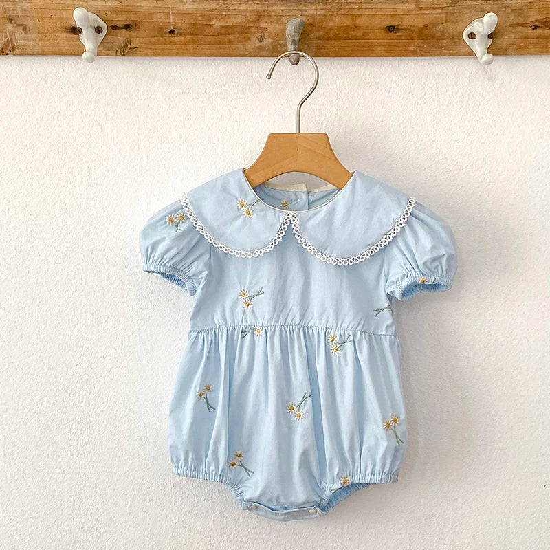 New Summer Newborn Clothes Kids Baby Girls Rompers 4 Colors New Infant Kids Baby Girls Embroider Flower Baby Rompers Clothes