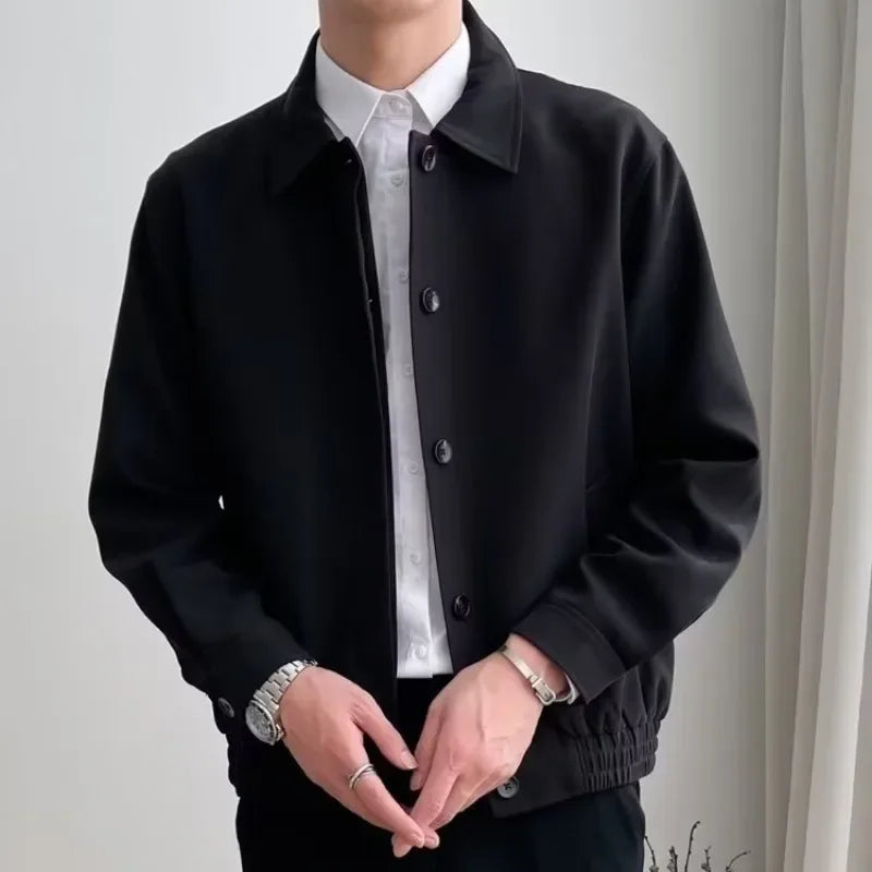 Spring Autumn Men's Casual Versatile Apricot Collar Workwear Jacket Loose Korean Style Trendy Short Shape Outerwear