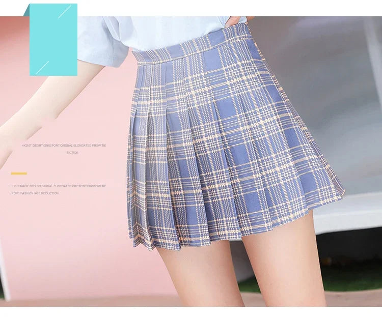 HELIAR Women Plaid Sweet Pleated Skirts Preppy Style A-line High Waist Mini Skirts Harajuku Slim Sexy Skirts Summer Spring