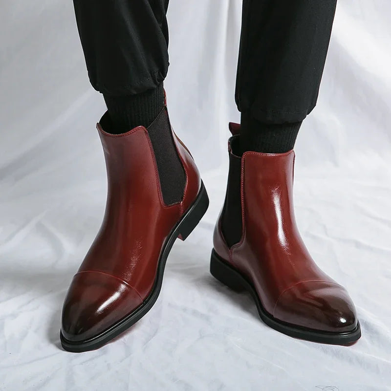 Luxury Brand Men's Chelsea Boots New Outdoor Red Sole Square Shoes Handmade Toe Business Ankle Boots for Men Dress Boots 2024