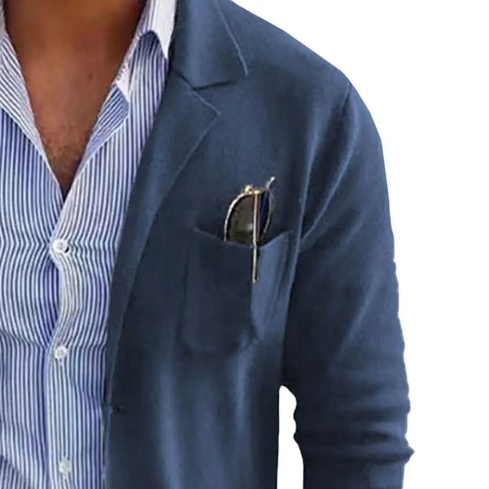 Casual Men Blazers Solid Color Lapel Long Sleeve Single-Breasted Suit Coat Business Outerwear Suit Jacket With Pockets