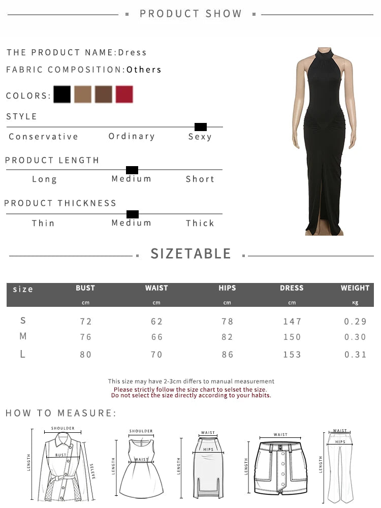 Weird Puss Peach Buttocks Dress Women Halter Pleated Solid Slim Slit Sexy Elegant Sleeveless Midnight Clubwear Party Vestidos