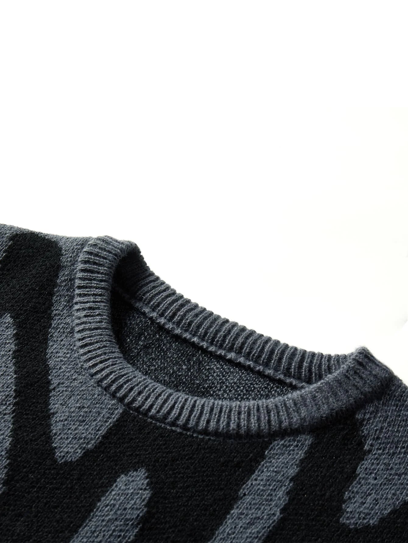 New Popular Spring & Fall Astronaut Star-Picking Jacquard Pattern Pullover Sweater Casual Round Neck Contrast Color Knitted Men'