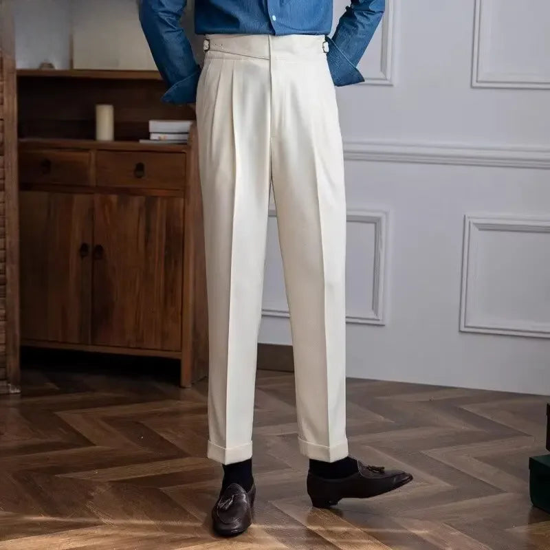 High-waisted Casual Straight-leg Suit Pants For Men Autumn Vintage Draped Waist Trousers Naples Retro Style Business Formal Wear