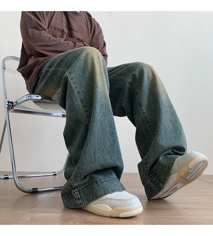 Jeans men Casual Baggy Straight Distressed Vintage Jean Pants Wide-leg Denim Trousers Male Oversize Streetwear Fashion