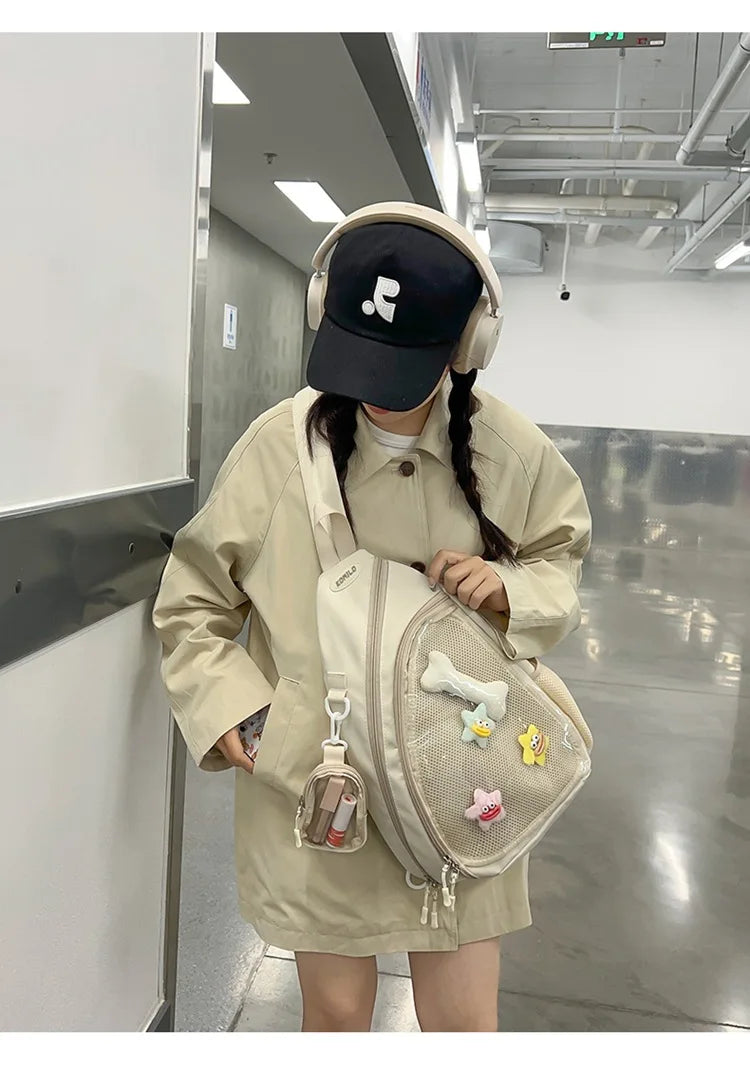 Casual Travel Transparent Zipper Shoulder Bag Vintage Women All Match Simple Ita Bag Y2K Girls Fashion Crossbody Bags Handbags