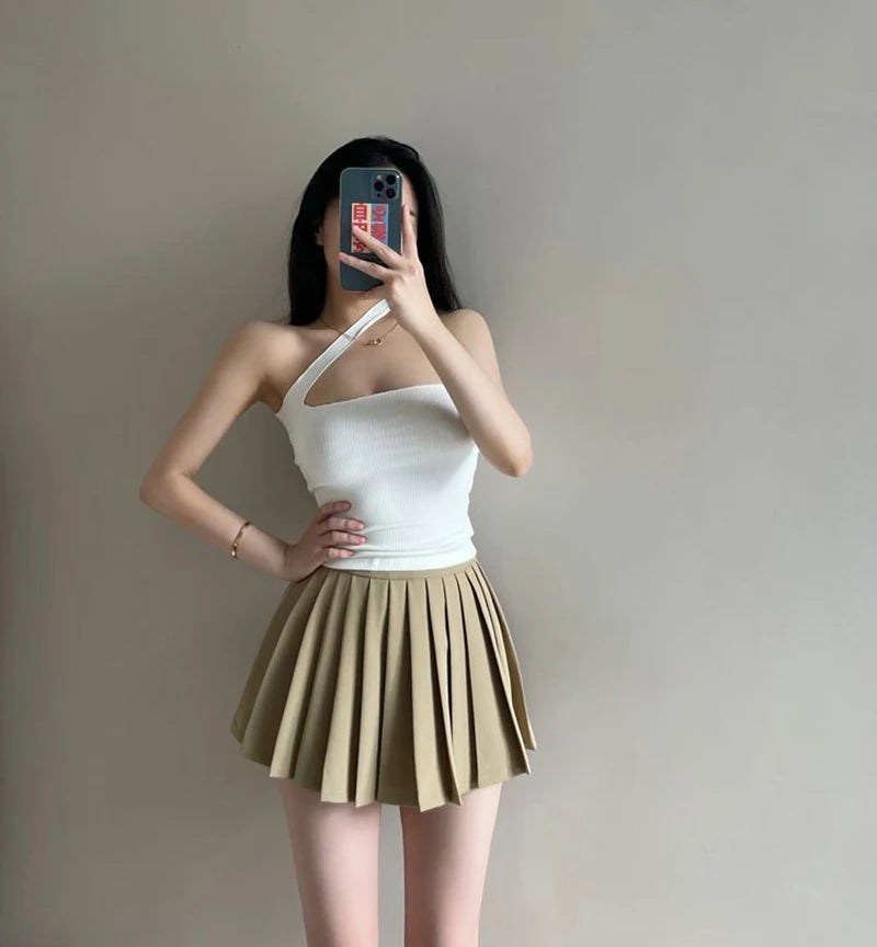 Y2K Irregular Pleated Skirts Women Streetwear Sexy Mini Skirt with Shorts Korean White Black Gyaru Tennis Extreme Skirt