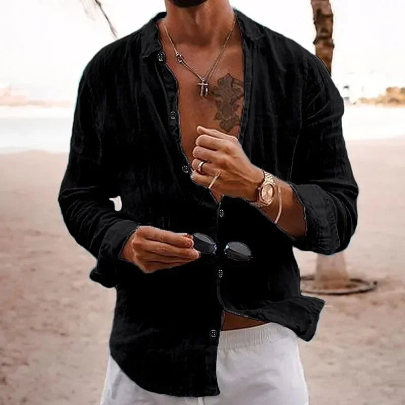 2025 Men's Cotton Linen Shirts Top Simple Laple Solid Man Shirts Tops Comfortable Loose Casual Holiday Shirts for Men Blouses