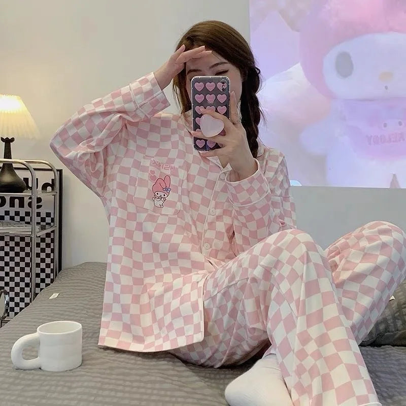 Cartoon Sanrio My Melody Long-Sleeved Pajamas Set Kawaii Cinnamoroll Printing Spring Autumn Thin Cute Girls Casual Home Clothes