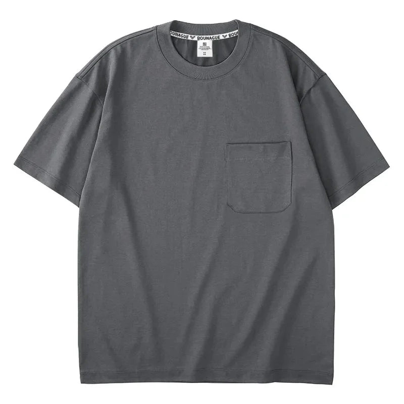 Heavyweight Pocket Short Sleeve T-Shirt Pure Cotton White Base Shirt Top for Men And Women Spring Casual Breathable Crew Neck