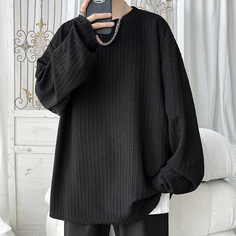 2024 Spring Autumn Casual Long Sleeve T Shirts Men Loose Round Neck T-shirts Male Fashion Harajuku Korean Streetwear Tops Tees