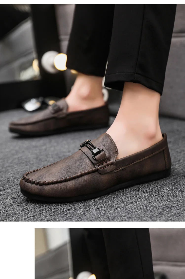Men's Formal Summer Soft Sole Business Work Shoes Waterproof Lightweight Genuine Leather Men's Loafers Men's Flat Breathable