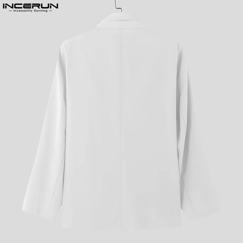 INCERUN Korean Fashion Men Blazer Casual Long Sleeve Solid Tops Pocket Button Steetwear Male Outfits Well Fitting Vintage Coats